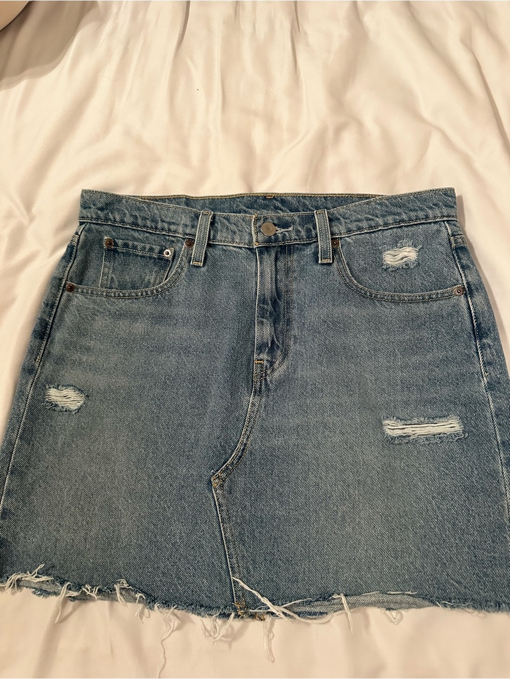 Levi's Light Blue Denim Mini Skirt with Frayed Hem